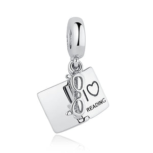 ELESHE Original 925 Sterling Silver Charms Fit Pandora Charm Bracelets Fashion Jewelry DIY I LOVE READING Book Charm Beads