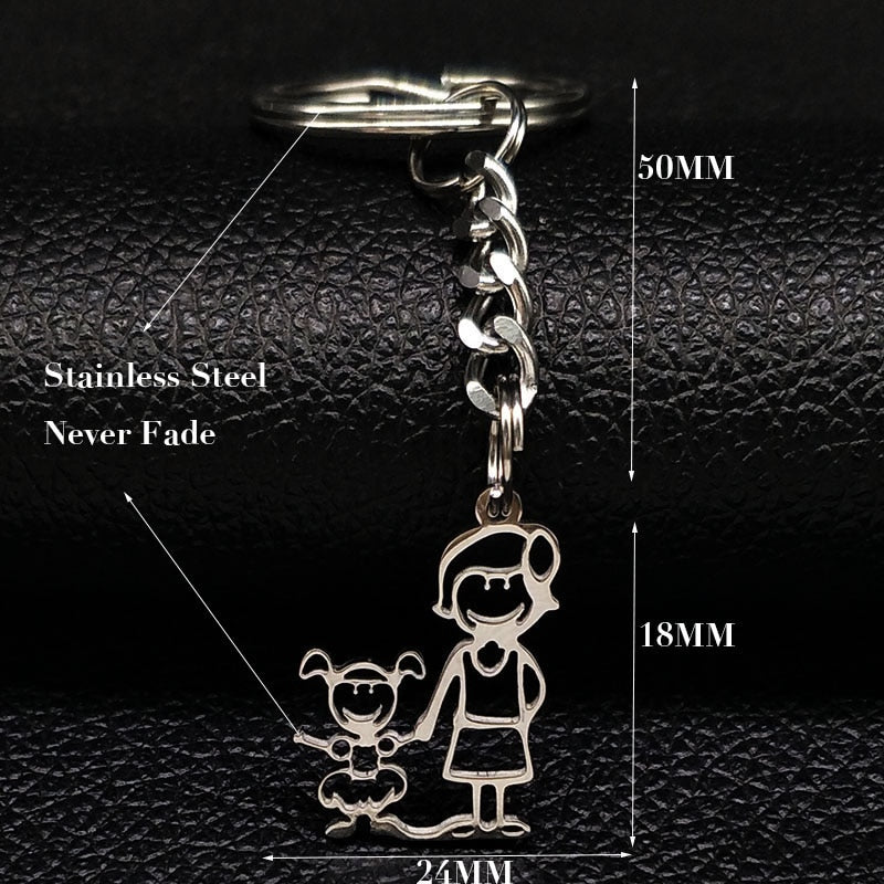 2019 Fashion New Family Stainless Steel Key Rings Jewelry Boy and Girl Silver Color keychain Gifts chaveiros K7641B