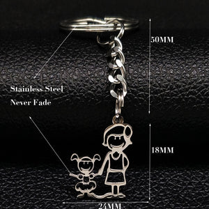 2019 Fashion New Family Stainless Steel Key Rings Jewelry Boy and Girl Silver Color keychain Gifts chaveiros K7641B