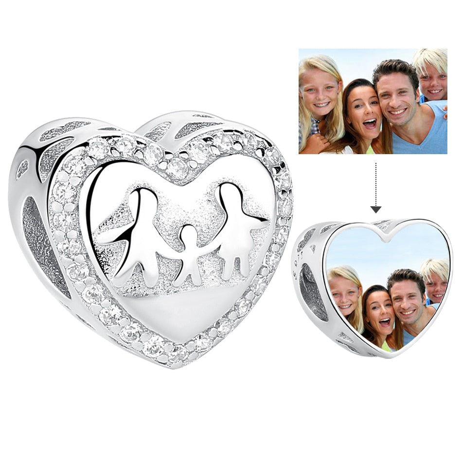 ELESHE Romantic Custom Photo Heart Charms fit Original Pandora Bracelet 925 Sterling Silver Beads DIY Original Jewelry Making