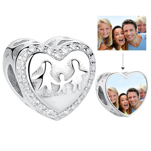 ELESHE Romantic Custom Photo Heart Charms fit Original Pandora Bracelet 925 Sterling Silver Beads DIY Original Jewelry Making