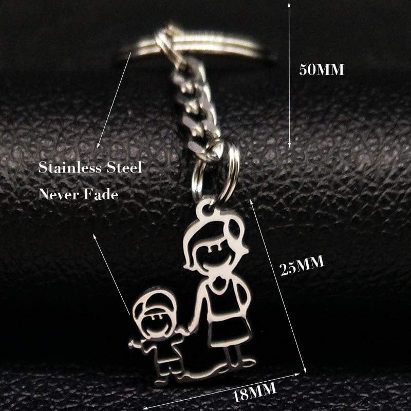 2019 Fashion New Family Stainless Steel Key Rings Jewelry Boy and Girl Silver Color keychain Gifts chaveiros K7641B