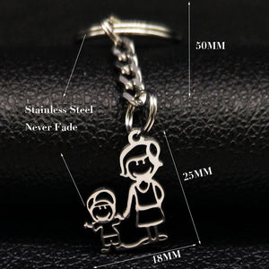 2019 Fashion New Family Stainless Steel Key Rings Jewelry Boy and Girl Silver Color keychain Gifts chaveiros K7641B