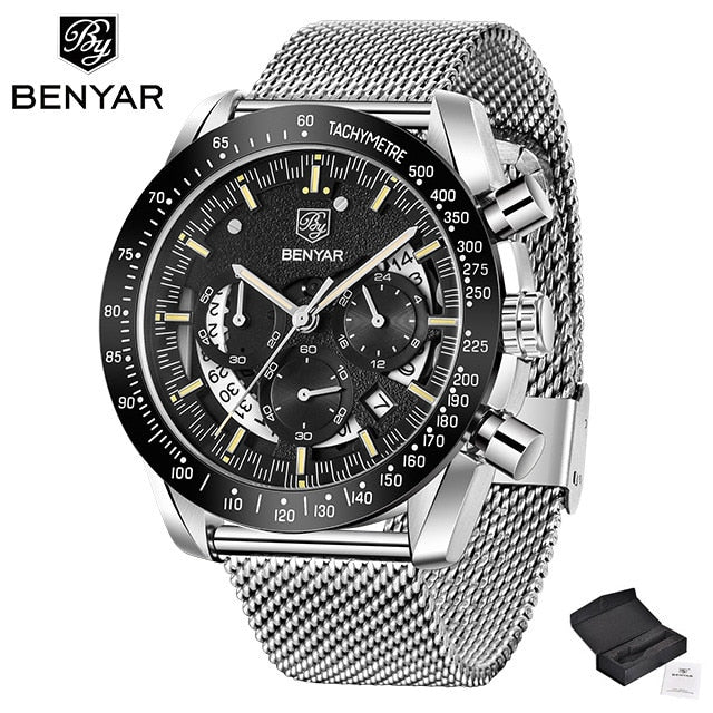 BENYAR 2019 new Quartz luxury waterproof military chronograph Sport casual fashion brand men watch stainless steel Reloj Hombre