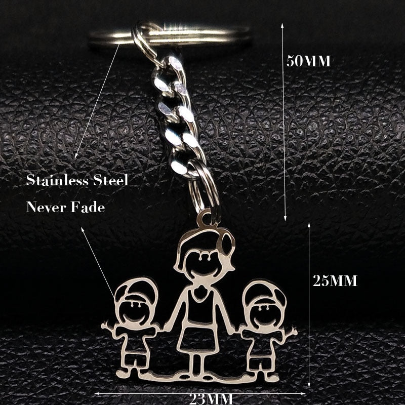 2019 Fashion New Family Stainless Steel Key Rings Jewelry Boy and Girl Silver Color keychain Gifts chaveiros K7641B