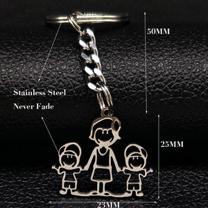 2019 Fashion New Family Stainless Steel Key Rings Jewelry Boy and Girl Silver Color keychain Gifts chaveiros K7641B