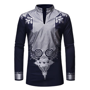 Black African Dashiki Print Shirt Men 2019 Fashion Hip Hop Streetwear Afrian Clothes Men Slim Fit Long Sleeve Shirt Male Chemise