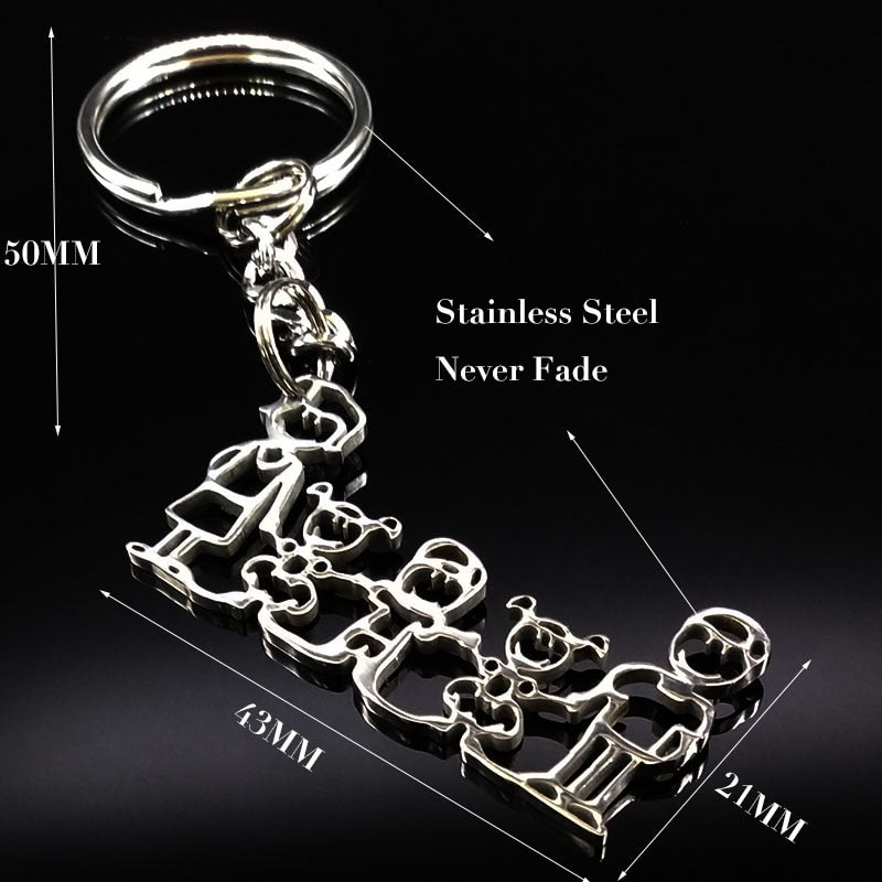 2019 Fashion New Family Stainless Steel Key Rings Jewelry Boy and Girl Silver Color keychain Gifts chaveiros K7641B