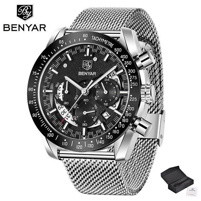 BENYAR 2019 new Quartz luxury waterproof military chronograph Sport casual fashion brand men watch stainless steel Reloj Hombre