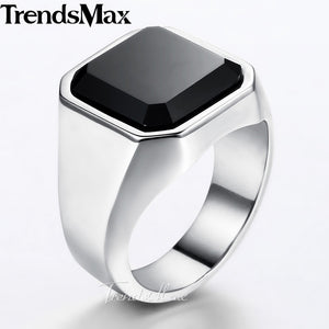 Men's Ring Rock Punk Smooth 316L Stainless Steel Black CZ Silver Gold Color Hip Hop Rings For Men Party Jewelry Wholesale KHRM63