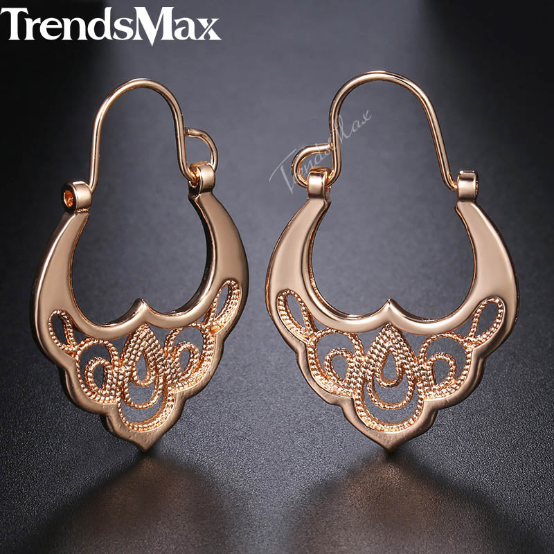 Hot Cut Out Ball Earrings For Women Girls 585 Rose Gold Woman Zircon Dangle Earrings Wedding Party Exquisite Jewelry GE66