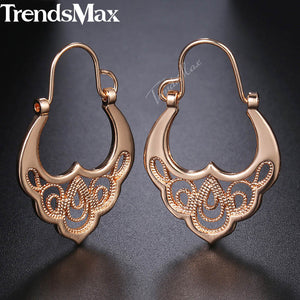 Hot Cut Out Ball Earrings For Women Girls 585 Rose Gold Woman Zircon Dangle Earrings Wedding Party Exquisite Jewelry GE66