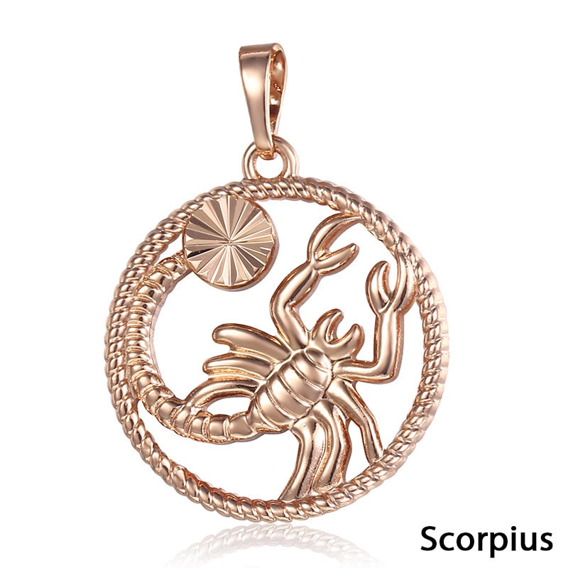 Zodiac Sign 12 Constellation Pendant Necklace for Women Men 585 Rose Gold Womens Necklace Mens Chain Gift Fashion Jewelry GPM21
