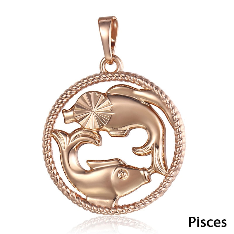 Zodiac Sign 12 Constellation Pendant Necklace for Women Men 585 Rose Gold Womens Necklace Mens Chain Gift Fashion Jewelry GPM21