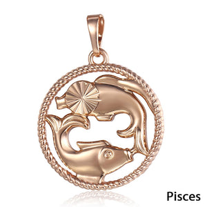Zodiac Sign 12 Constellation Pendant Necklace for Women Men 585 Rose Gold Womens Necklace Mens Chain Gift Fashion Jewelry GPM21