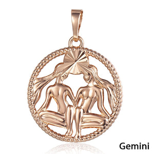 Zodiac Sign 12 Constellation Pendant Necklace for Women Men 585 Rose Gold Womens Necklace Mens Chain Gift Fashion Jewelry GPM21
