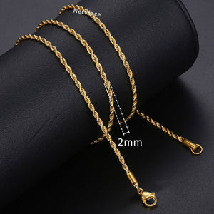 Necklace For Women Men Gold Filled Figaro Rope Snake Curb Cuban Link Chain Mens Womens Fashion Jewelry 18-24" GNN2