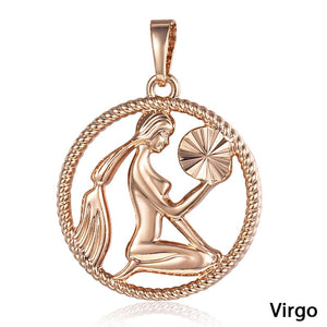 Zodiac Sign 12 Constellation Pendant Necklace for Women Men 585 Rose Gold Womens Necklace Mens Chain Gift Fashion Jewelry GPM21