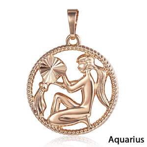 Zodiac Sign 12 Constellation Pendant Necklace for Women Men 585 Rose Gold Womens Necklace Mens Chain Gift Fashion Jewelry GPM21