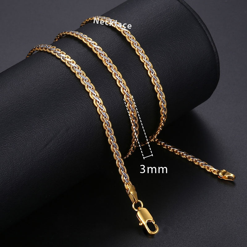 Trendsmax Gold Necklace For Men Women Figaro Rope Cuban Link Chain Necklace Male Collar Fashion Gift Jewelry Hip Hop 18-24" GNN2