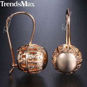 Hot Cut Out Ball Earrings For Women Girls 585 Rose Gold Woman Zircon Dangle Earrings Wedding Party Exquisite Jewelry GE66