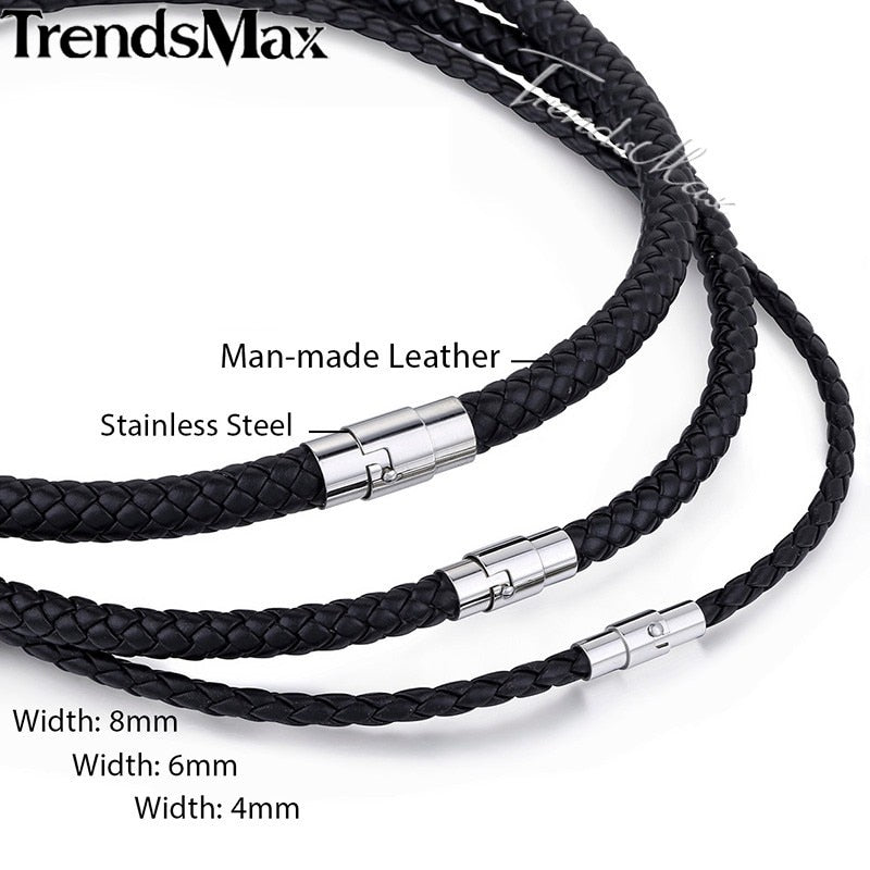 Classic Men's Leather Necklace Choker Black Brown Braided Rope Necklace for Men Gifts Wholesale Dropshipping Male Jewelry UNM27
