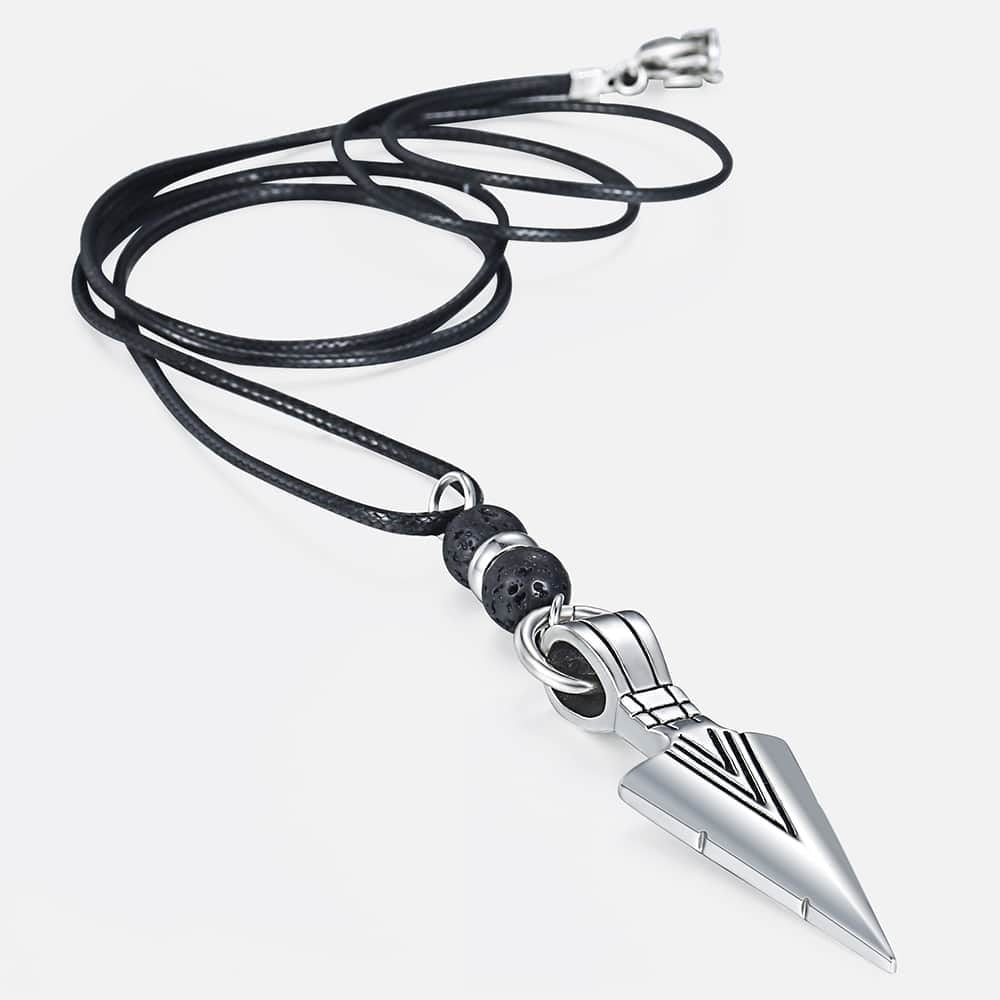 Unique Men's Necklace Silver Stainless Steel Arrow Pendant Matte Black Glass Beaded Necklace Male Jewelry Dropshipping DNM07