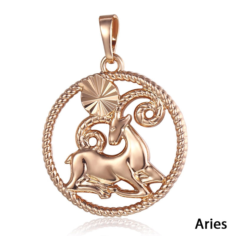 Zodiac Sign 12 Constellation Pendant Necklace for Women Men 585 Rose Gold Womens Necklace Mens Chain Gift Fashion Jewelry GPM21