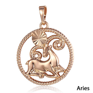 Zodiac Sign 12 Constellation Pendant Necklace for Women Men 585 Rose Gold Womens Necklace Mens Chain Gift Fashion Jewelry GPM21