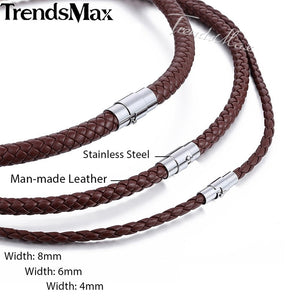 Classic Men's Leather Necklace Choker Black Brown Braided Rope Necklace for Men Gifts Wholesale Dropshipping Male Jewelry UNM27