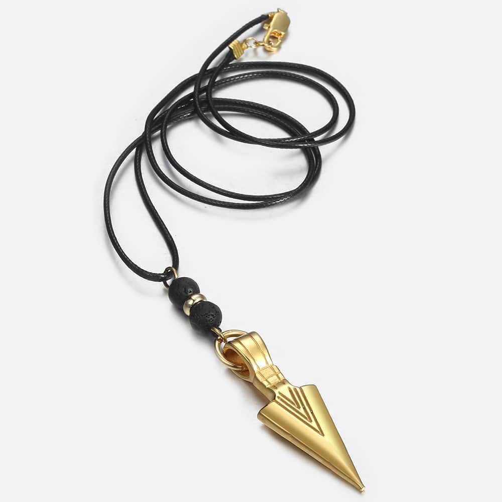 Unique Men's Necklace Silver Stainless Steel Arrow Pendant Matte Black Glass Beaded Necklace Male Jewelry Dropshipping DNM07