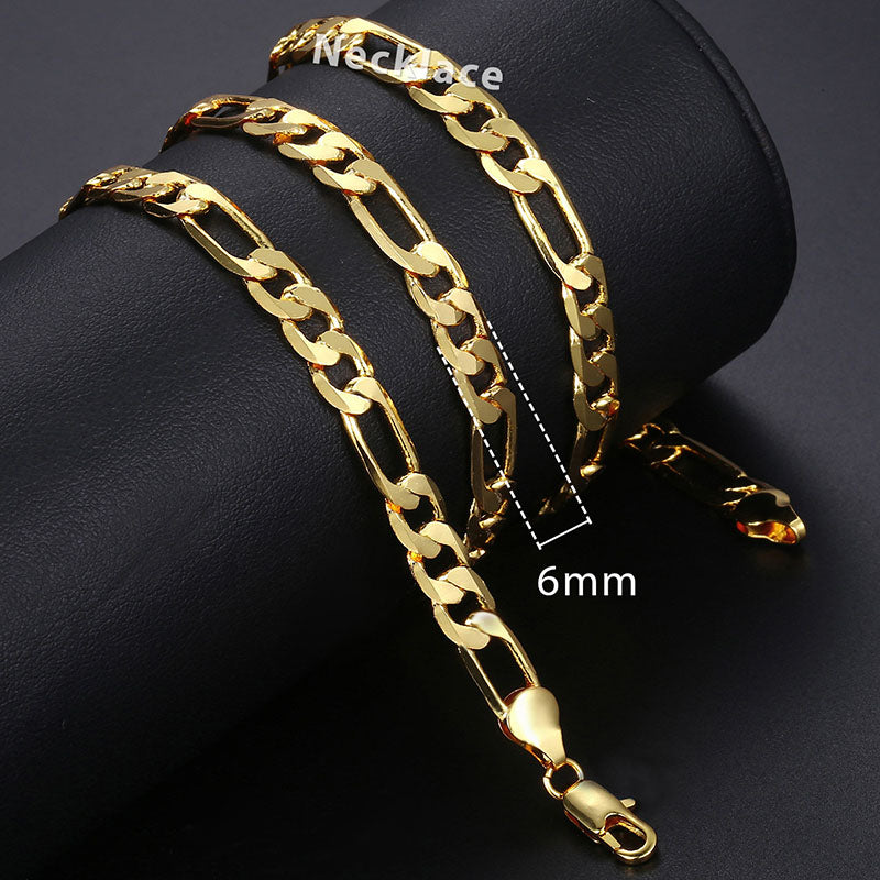 Necklace For Women Men Gold Filled Figaro Rope Snake Curb Cuban Link Chain Mens Womens Fashion Jewelry 18-24" GNN2