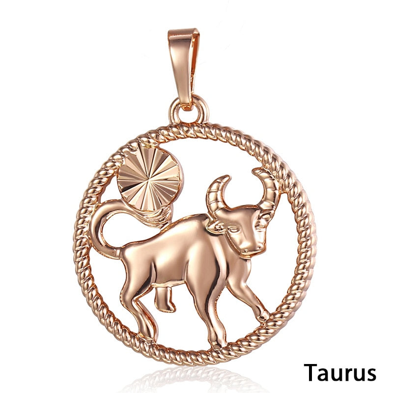 Zodiac Sign 12 Constellation Pendant Necklace for Women Men 585 Rose Gold Womens Necklace Mens Chain Gift Fashion Jewelry GPM21