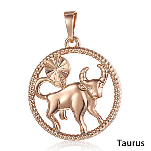 Zodiac Sign 12 Constellation Pendant Necklace for Women Men 585 Rose Gold Womens Necklace Mens Chain Gift Fashion Jewelry GPM21