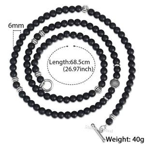 Unique Men's Necklace Silver Stainless Steel Arrow Pendant Matte Black Glass Beaded Necklace Male Jewelry Dropshipping DNM07
