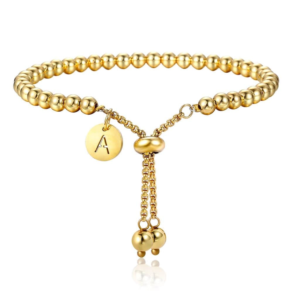 Trendsmax Adjustable Beaded Bracelets Stainless Steel Initial Letter Charm Bracelet for Men Women Jewelry Gift DB249