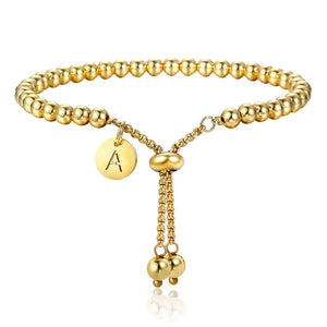 Trendsmax Adjustable Beaded Bracelets Stainless Steel Initial Letter Charm Bracelet for Men Women Jewelry Gift DB249