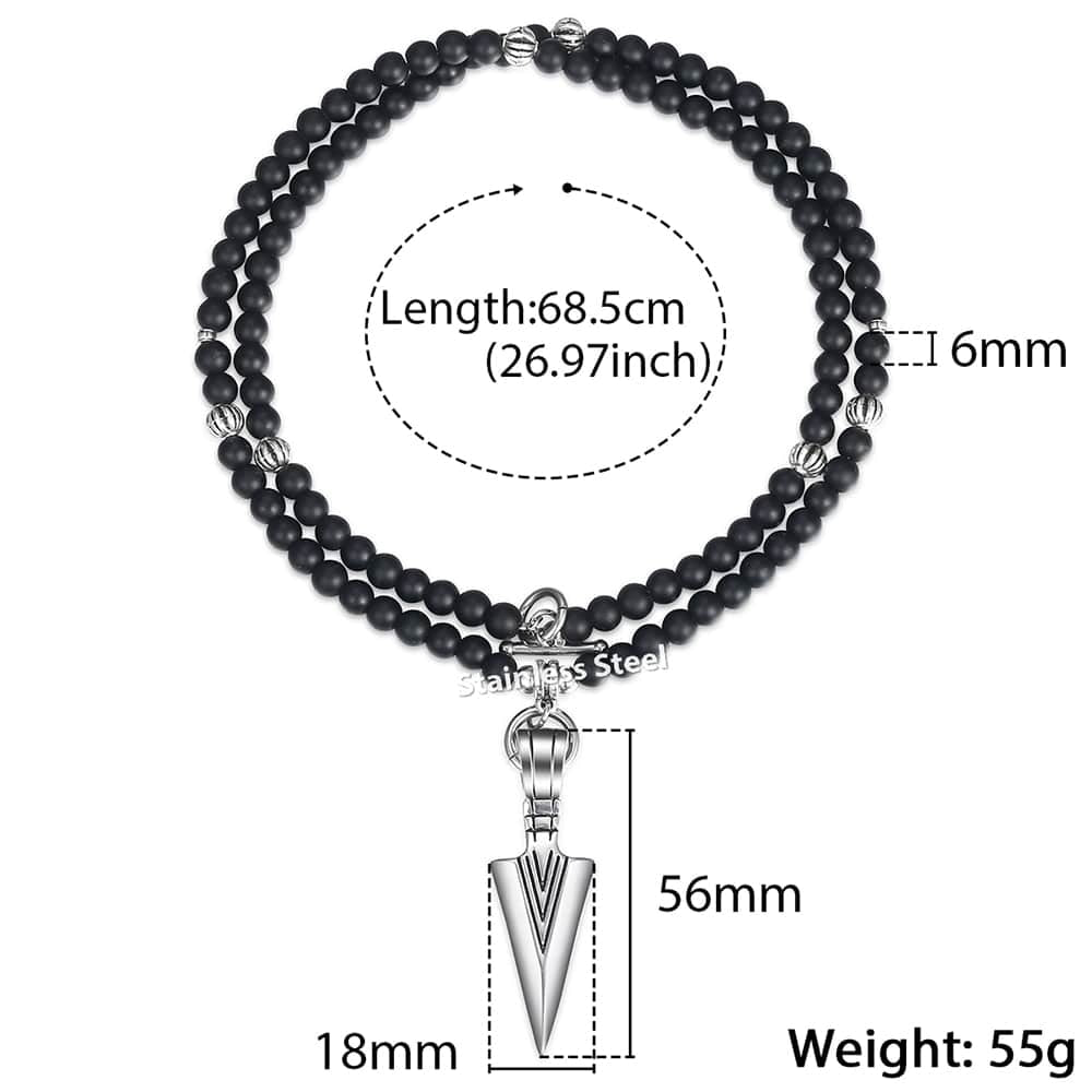 Unique Men's Necklace Silver Stainless Steel Arrow Pendant Matte Black Glass Beaded Necklace Male Jewelry Dropshipping DNM07