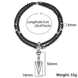 Unique Men's Necklace Silver Stainless Steel Arrow Pendant Matte Black Glass Beaded Necklace Male Jewelry Dropshipping DNM07