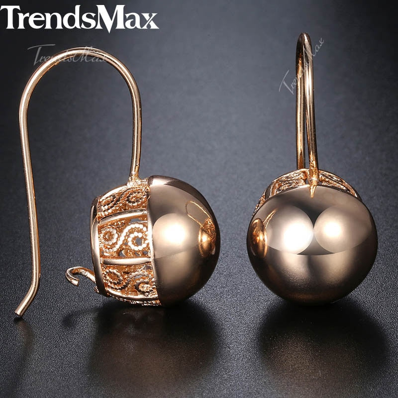 Hot Cut Out Ball Earrings For Women Girls 585 Rose Gold Woman Zircon Dangle Earrings Wedding Party Exquisite Jewelry GE66