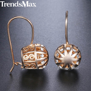 Hot Cut Out Ball Earrings For Women Girls 585 Rose Gold Woman Zircon Dangle Earrings Wedding Party Exquisite Jewelry GE66