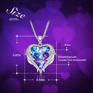 CDE Fashion Angel Wings Heart Shape Pendant Necklace with Amethyst Crystal for Women Fine Jewelry Valentine's Day Gifts
