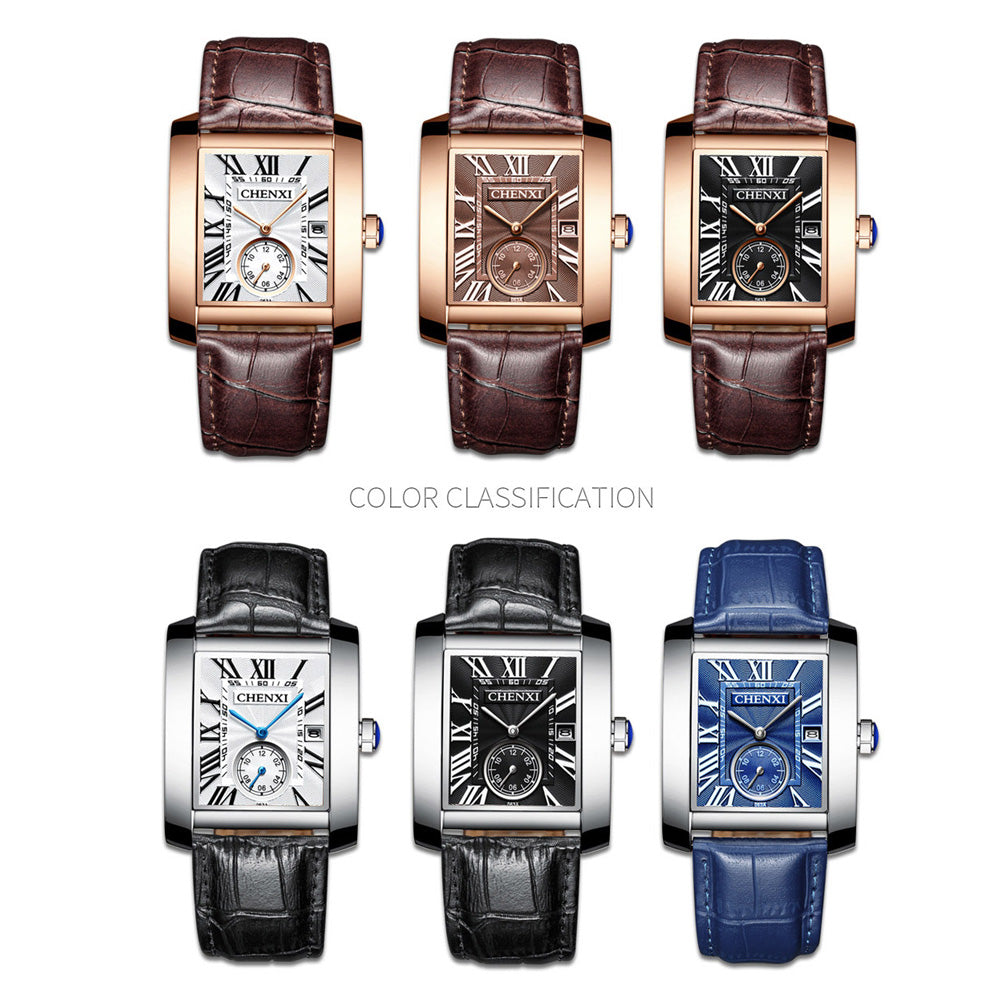 Luxury Brand CHENXI Square Men Watches Unique Design Rose Gold Calendar Stop Watch Genuine Leather Quartz Business Watch for Man