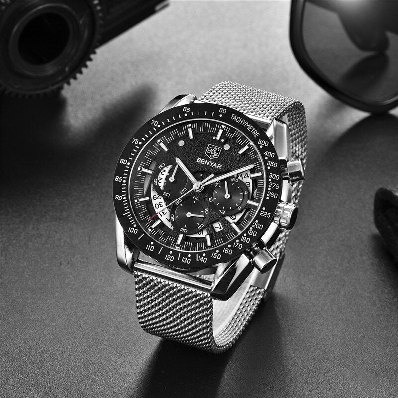 BENYAR 2019 new Quartz luxury waterproof military chronograph Sport casual fashion brand men watch stainless steel Reloj Hombre