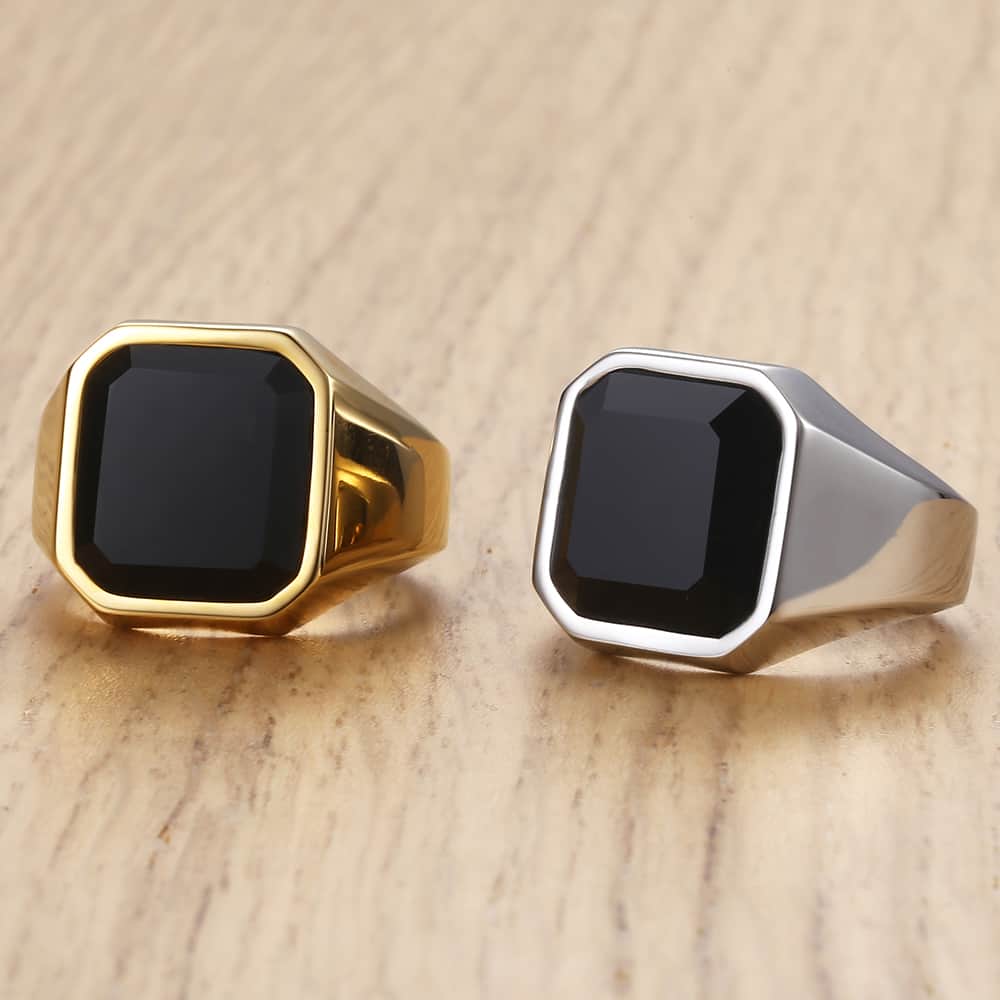 Men's Ring Rock Punk Smooth 316L Stainless Steel Black CZ Silver Gold Color Hip Hop Rings For Men Party Jewelry Wholesale KHRM63