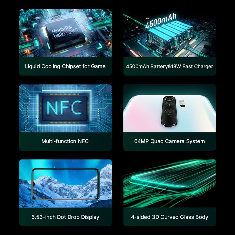 Global Version Xiaomi Redmi Note 8 Pro 6GB 64GB Mobile Phone 64MP Quad Camera MTK Helio G90T Octa Core Smartphone 4500mAh NFC