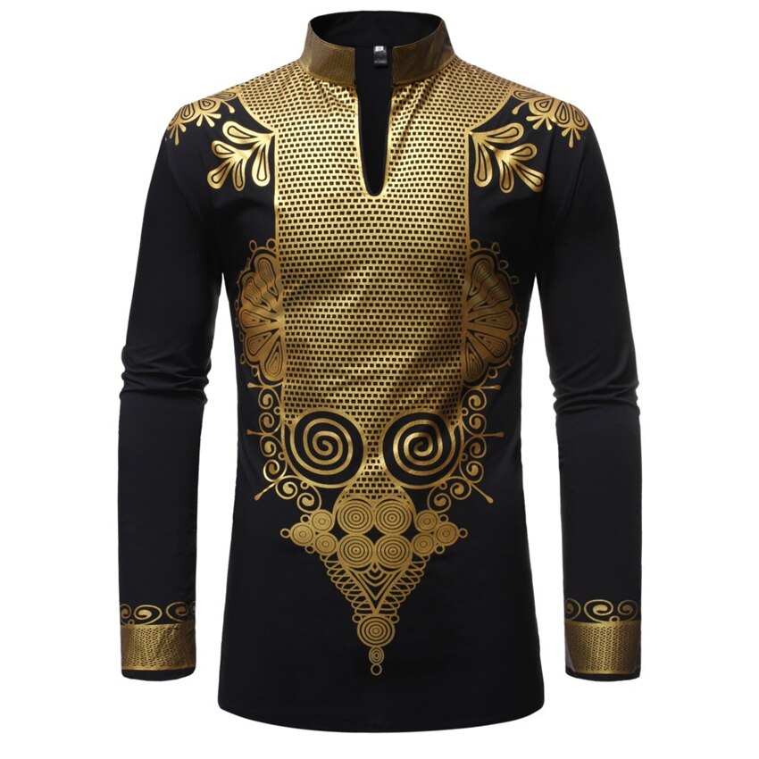Nouveaux, Hommes Imprimer Africain Imprimer Robes Rich Bazin Dashiki T-shirt À Manches Longues Traditionnel 2019 Mode Style Adulte Blouse Vêtements