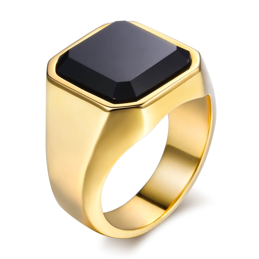 Men's Ring Rock Punk Smooth 316L Stainless Steel Black CZ Silver Gold Color Hip Hop Rings For Men Party Jewelry Wholesale KHRM63