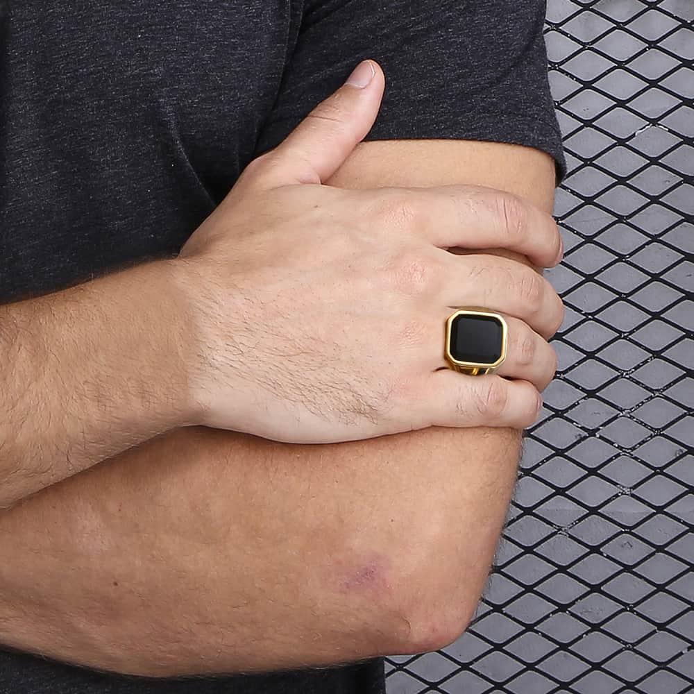 Men's Ring Rock Punk Smooth 316L Stainless Steel Black CZ Silver Gold Color Hip Hop Rings For Men Party Jewelry Wholesale KHRM63