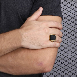 Men's Ring Rock Punk Smooth 316L Stainless Steel Black CZ Silver Gold Color Hip Hop Rings For Men Party Jewelry Wholesale KHRM63